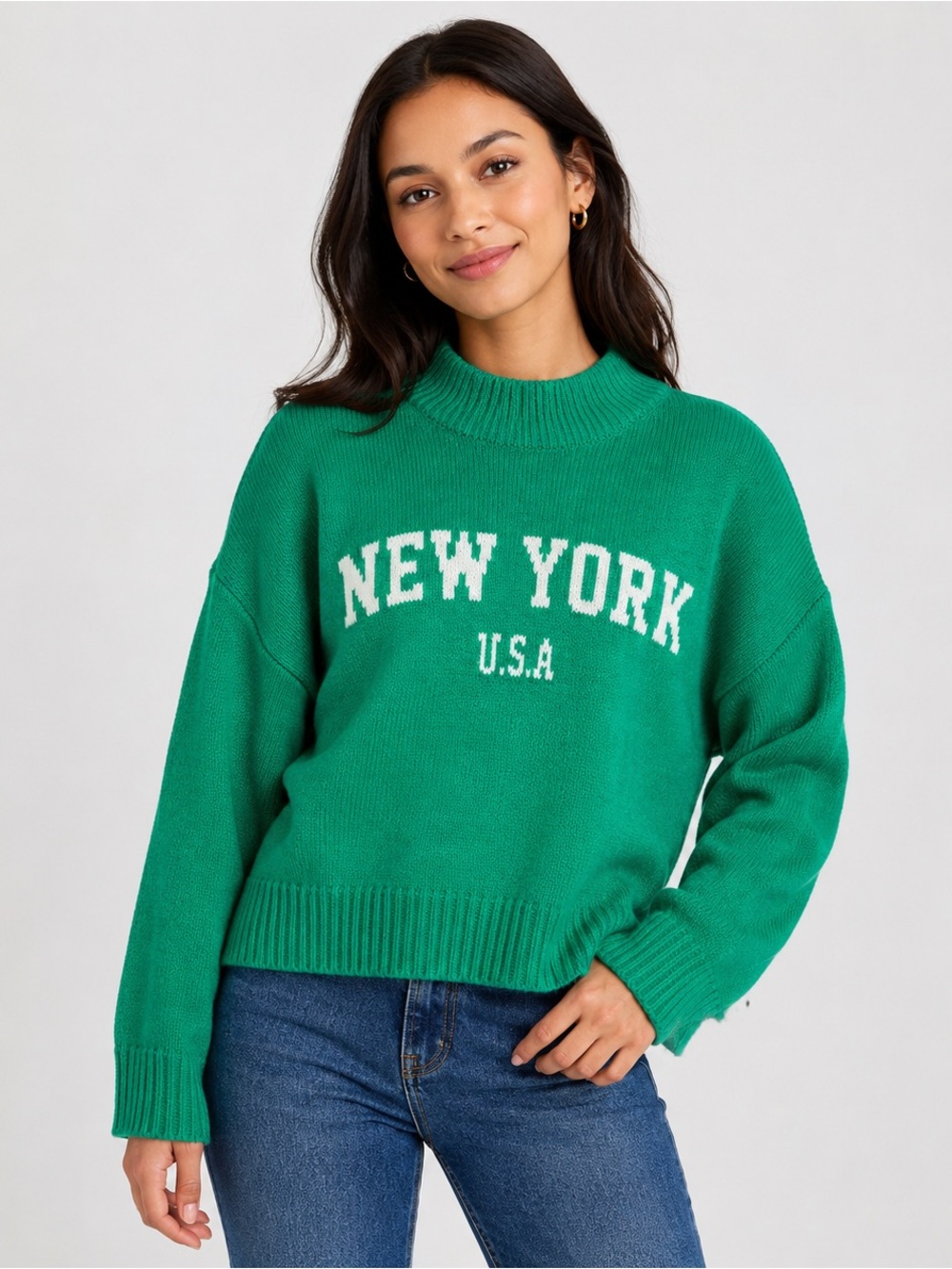 Sweet Republic Green Y2K Preppy‎ New York USA Mock Neck Knit Sweater Downtown